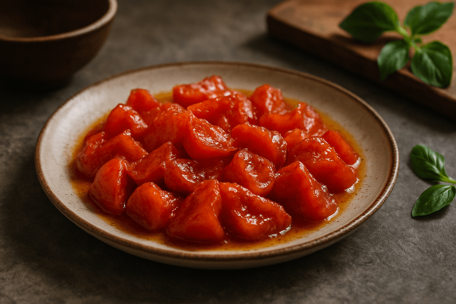 올리브유에 볶은 토마토 요리 접시